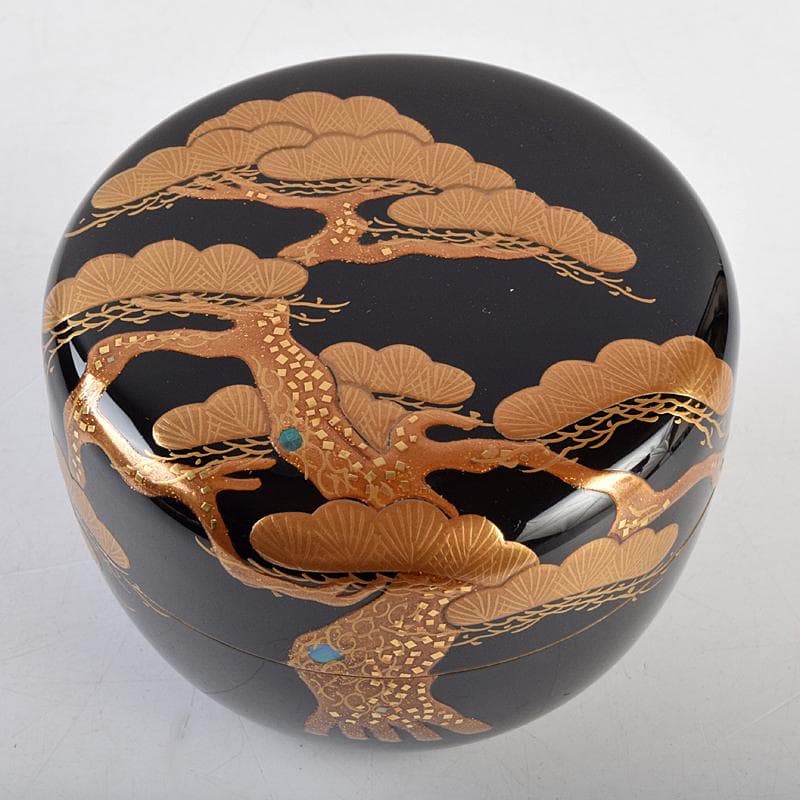 茶道具　輪島塗　一后一兆作　老松蒔絵　平棗　共布　鵬雲斎極め箱　U　R9458