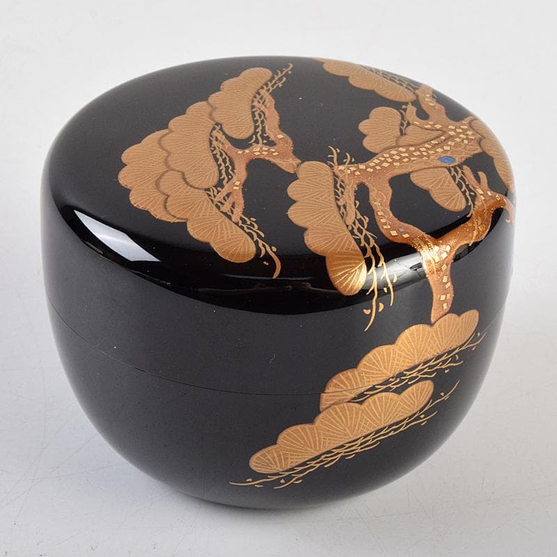 茶道具　輪島塗　一后一兆作　老松蒔絵　平棗　共布　鵬雲斎極め箱　U　R9458