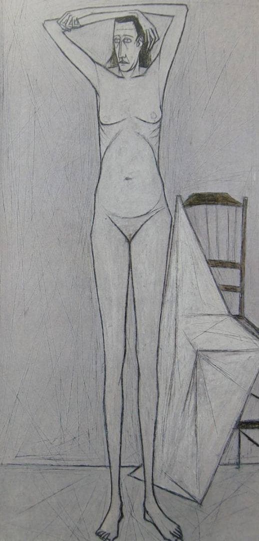 ベルナール・ビュッフェ、「Nu debout」、希少画集の額装画、人気作品