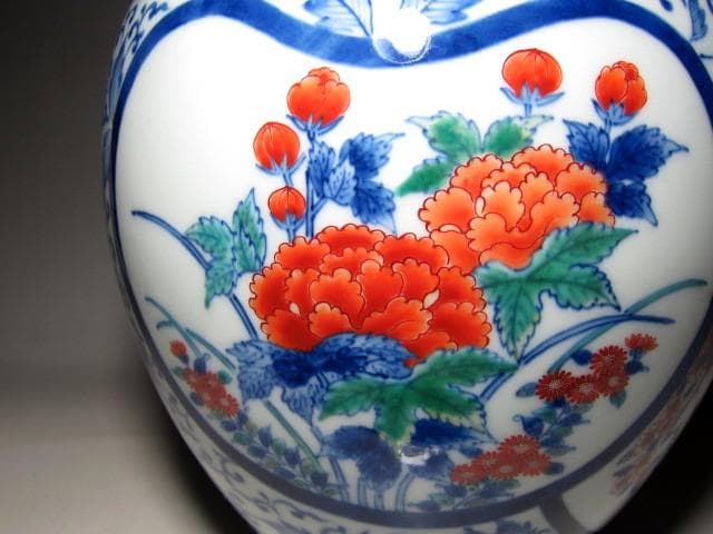 十二代 今泉今右衛門 錦唐津花模様花瓶 　　　m199