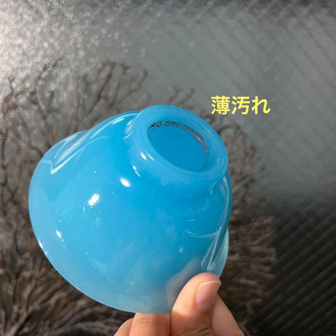 骨董　時代ガラス　空色　練りガラス　反り口　小碗　氷コップ　ウランガラス