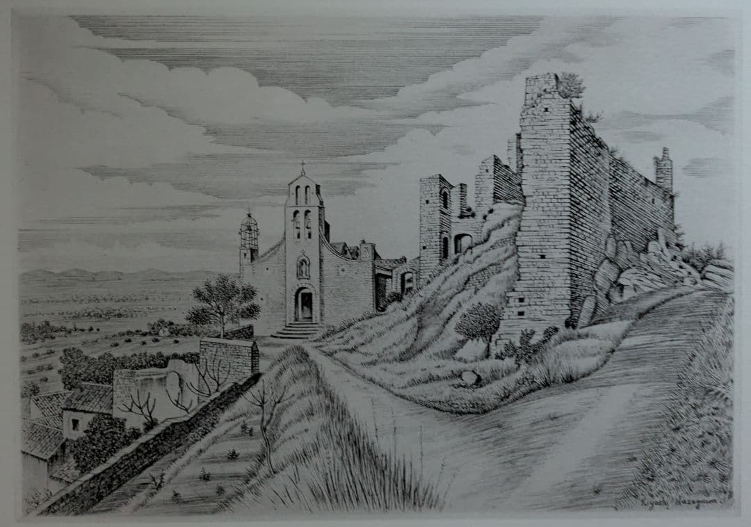 h長谷川潔の500部限定作品 「ジゴングの古寺」真作保証