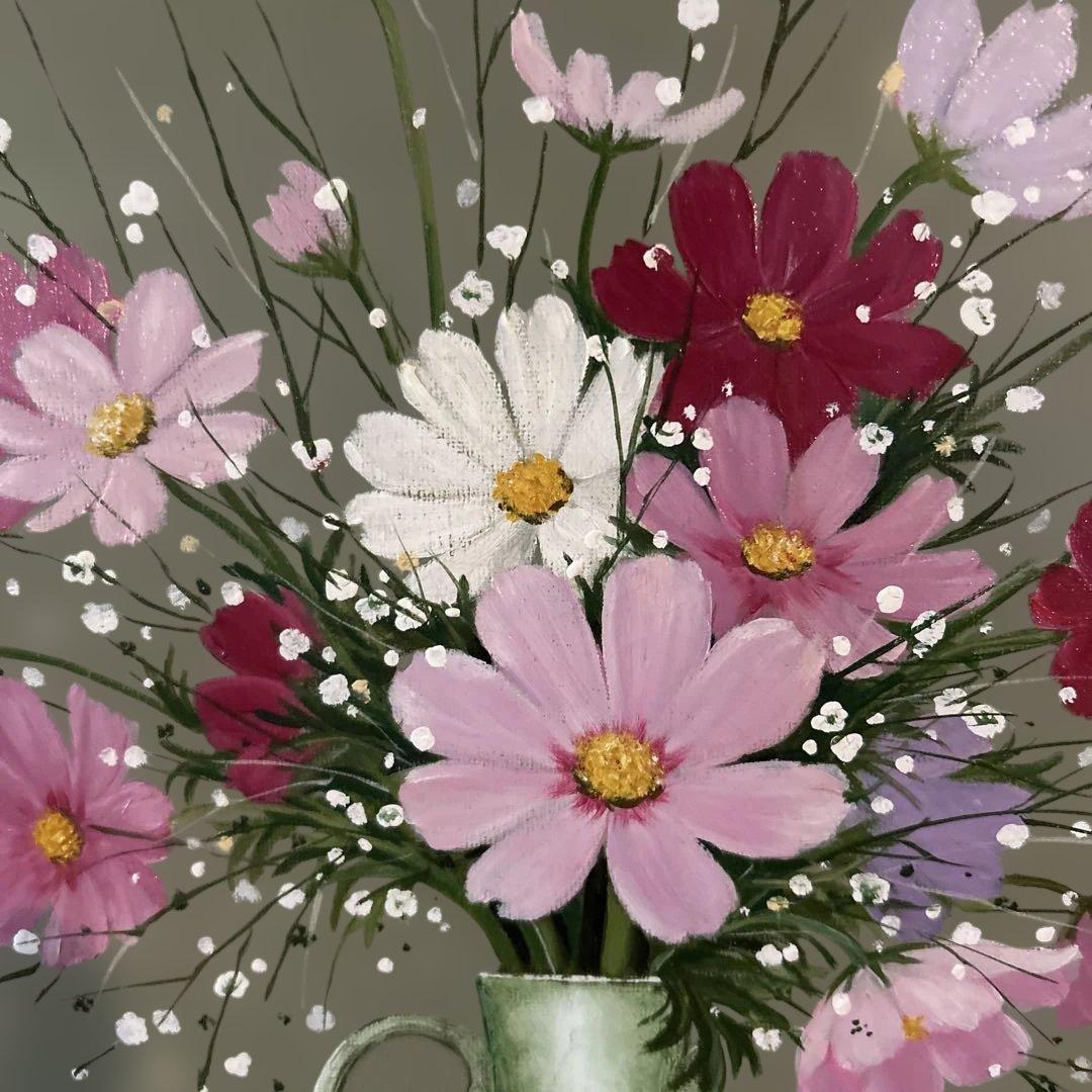 コスモス　千賀節子　油彩画