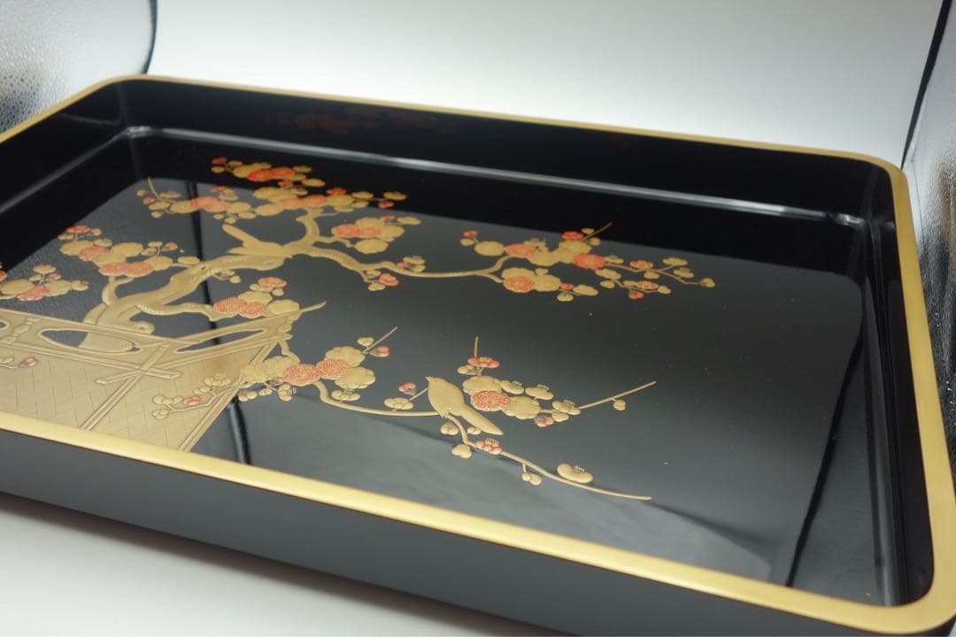 お盆　蒔絵　慶塚　輪島塗　初音　2枚組