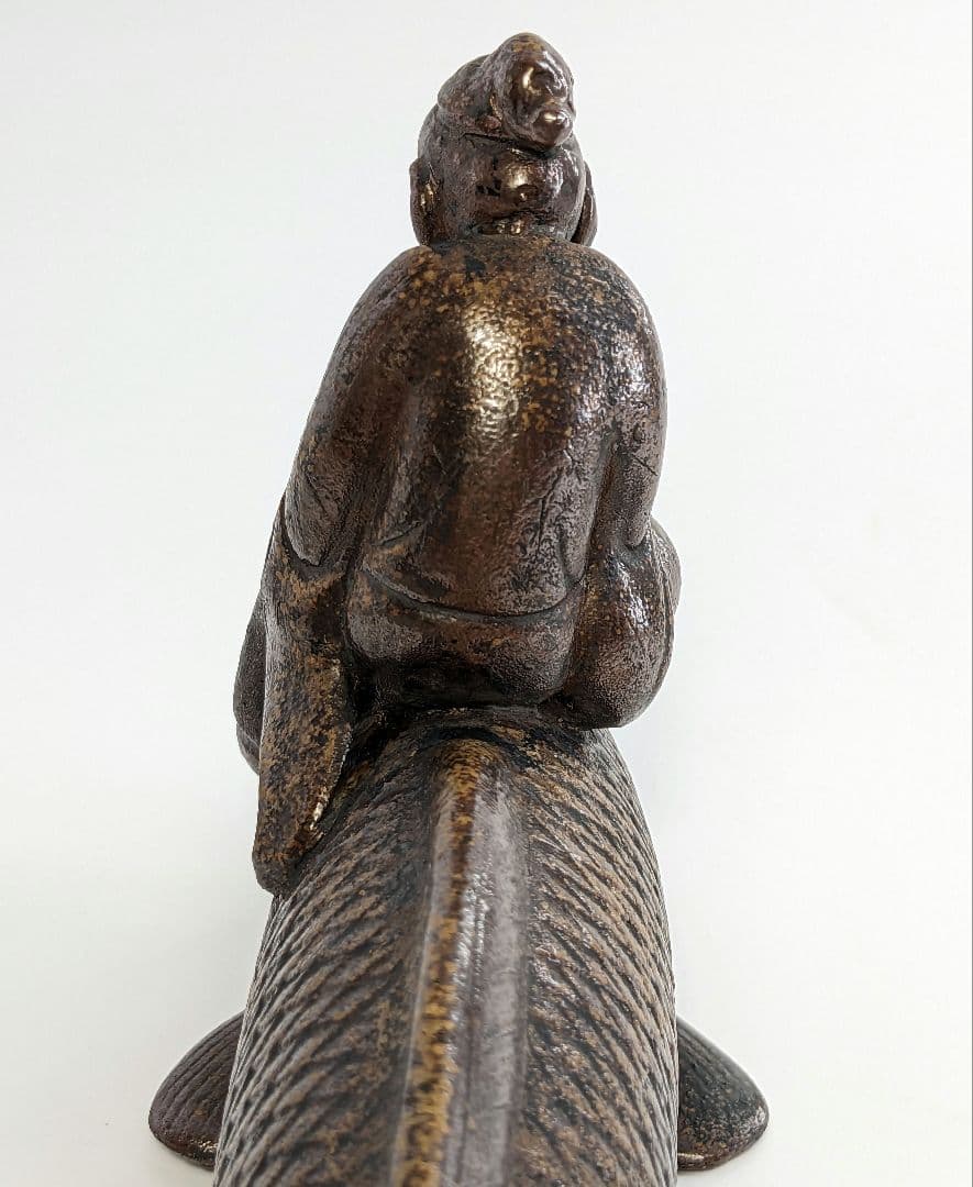 木村陶峰 備前焼 鯉仙人置物 琴高仙人 細工物 魚 縁起物 工芸品 インテリア