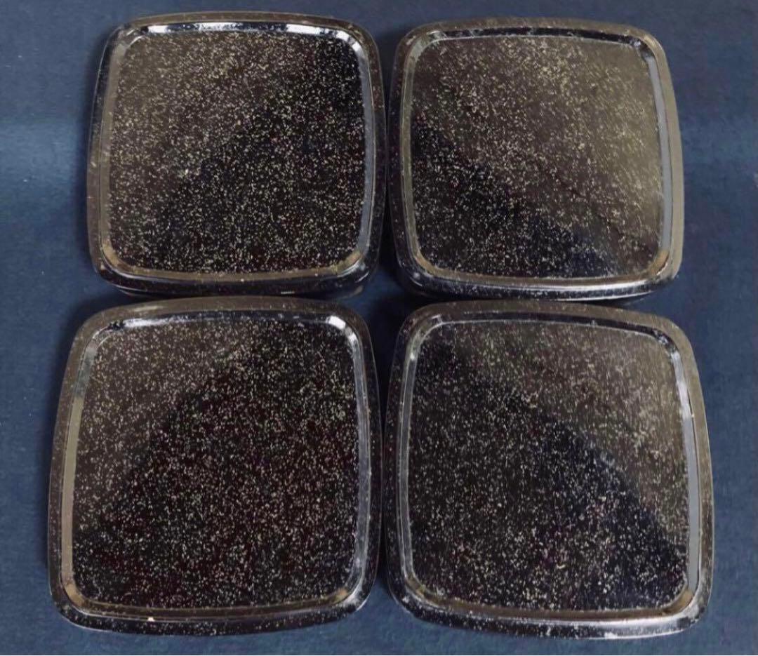 《レ》黒内銀梨地 蒔絵四段重 替蓋付 木製漆器 木箱　251113え1