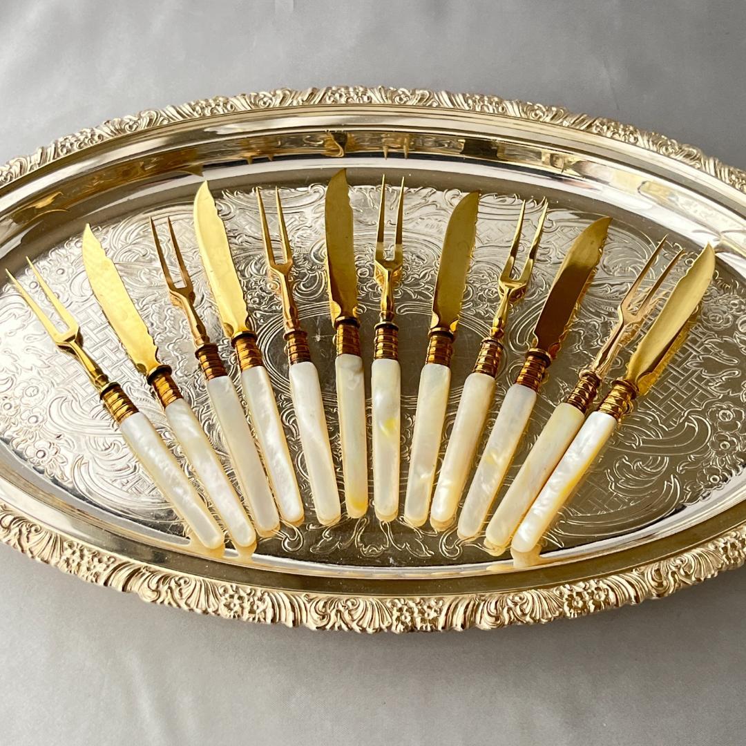 【仏蘭西】【白蝶貝】パストリーセット フォーク / ナイフ 12本