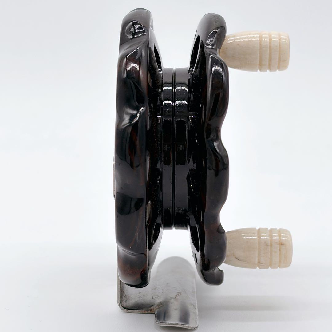 希少 重利作 タイコリール ヘチリール 木製 クラシック レトロ ダークブラウン