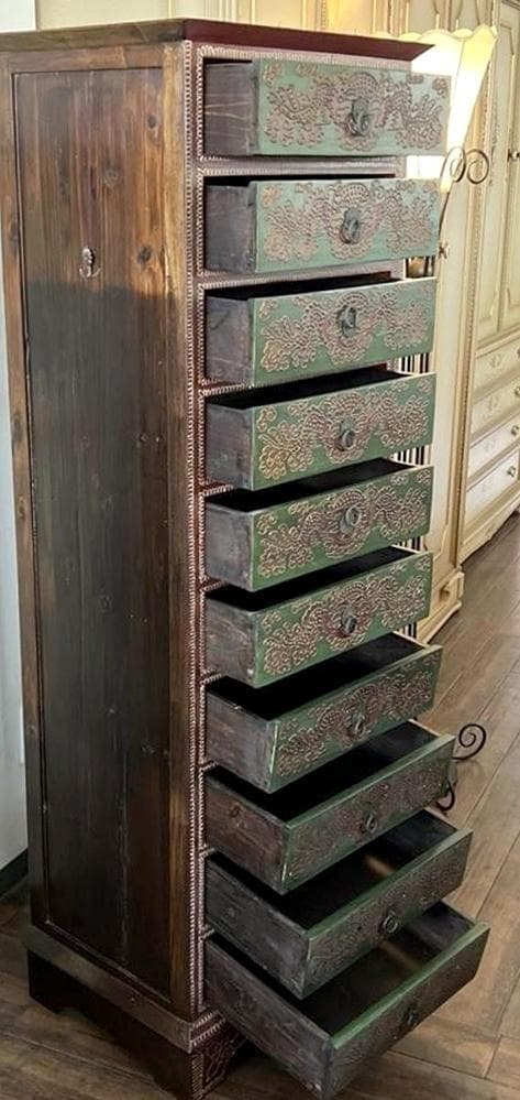 アンティーク　シノワズリ　１０段引出し　チェスト　東洋家具　唐箪笥　中国風文様