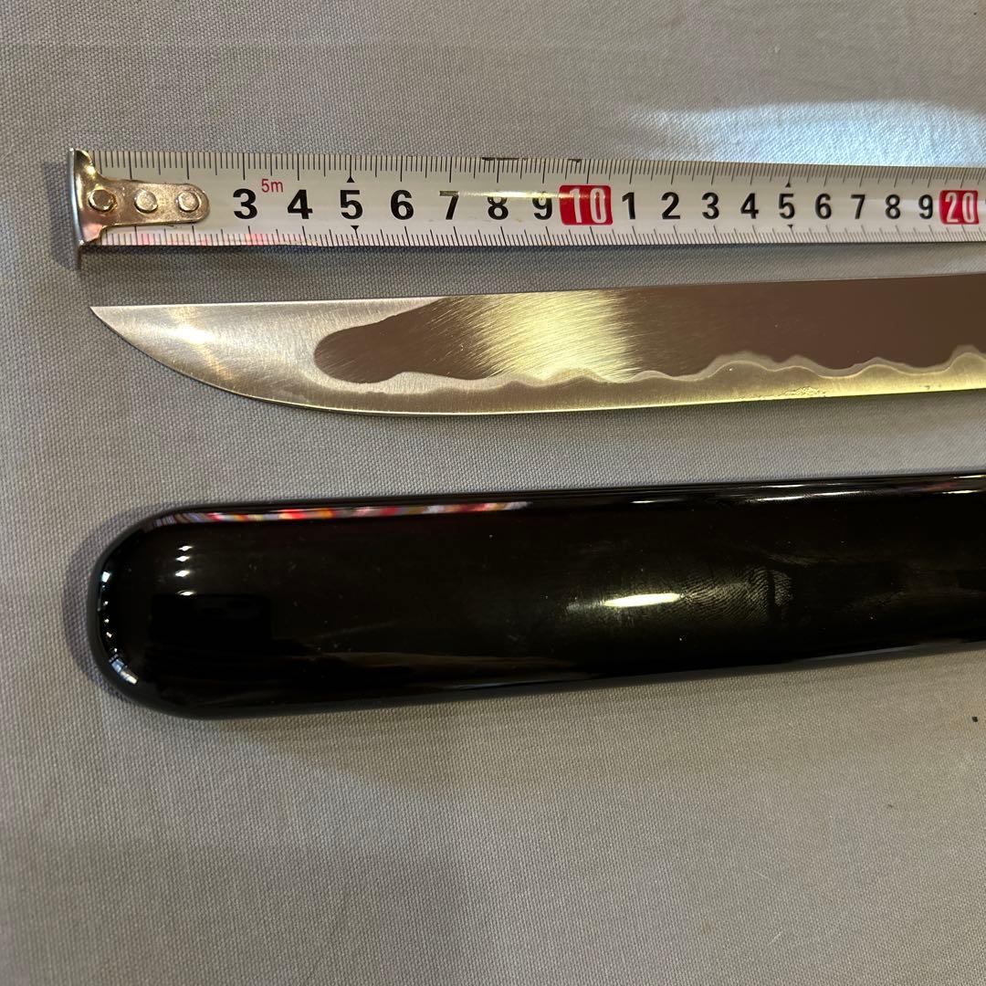 高級　模造刀　短刀　刀身メッキムラ難あり　切れません　目貫　梵字　黒呂