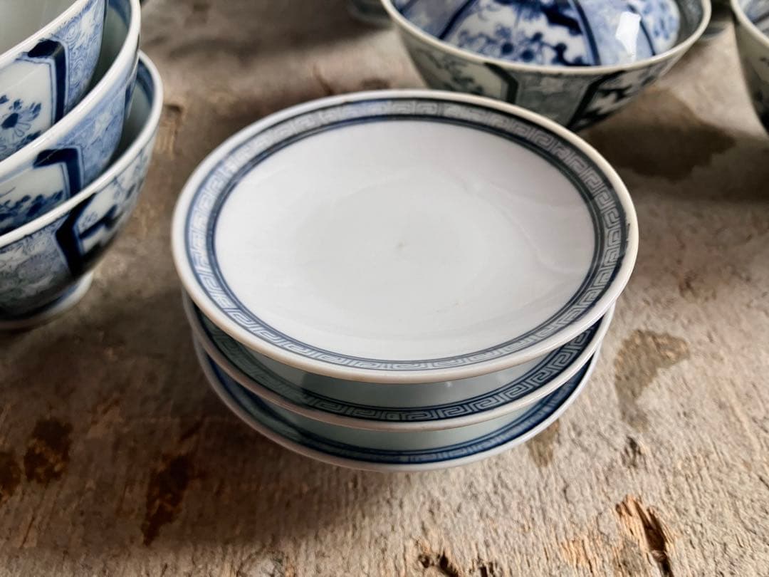 ✅古伊万里✅蓋付き椀18客/染付山水画/骨董/磁器