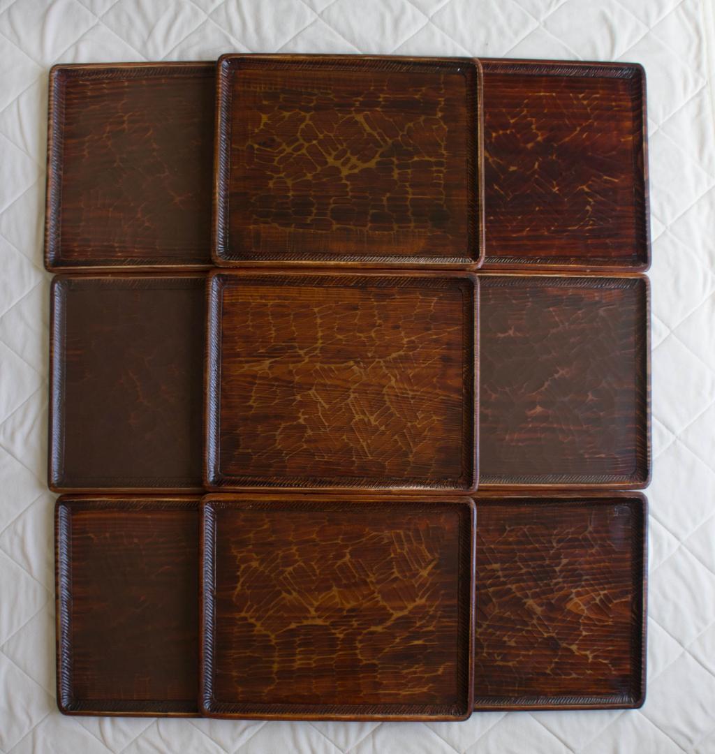 讃岐彫　角盆　９枚セット　四方盆　長手盆　木製