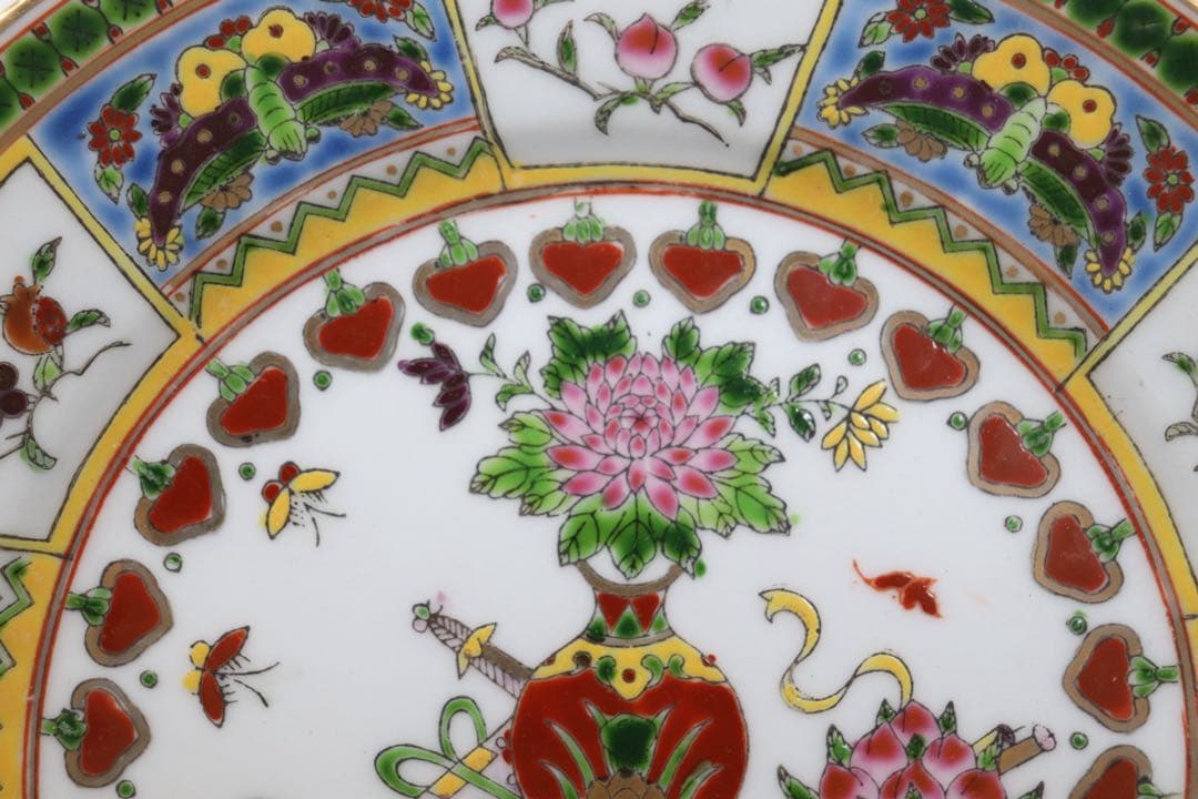 中国　1970年代　景徳鎮製　粉彩祥瑞紋大皿4点　送料込み260104