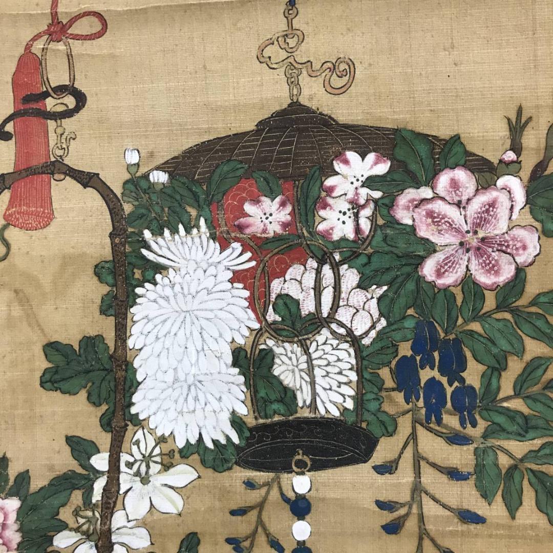 作者不詳/籠花図/花図/掛軸/名家伝来/AC-576