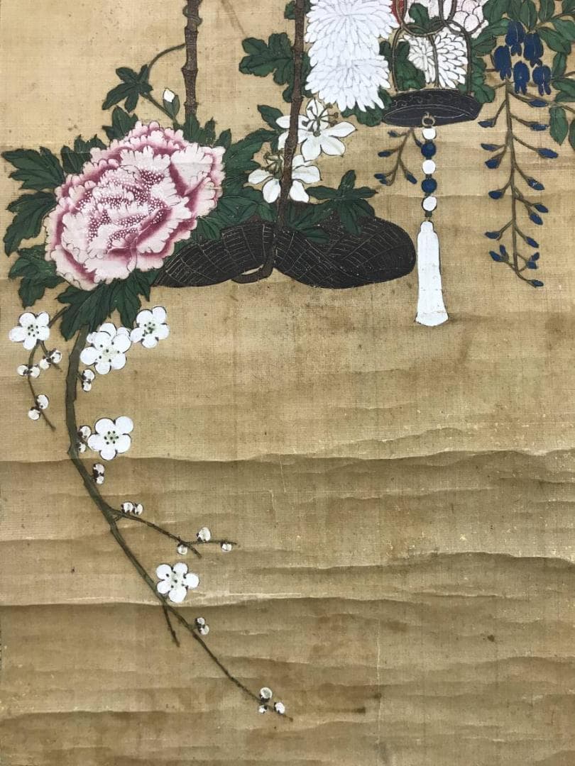 作者不詳/籠花図/花図/掛軸/名家伝来/AC-576