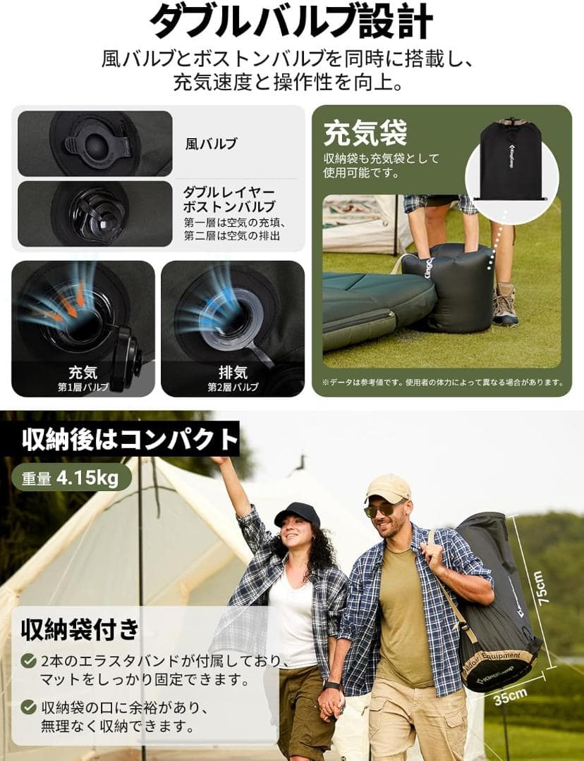 KingCamp インフレーターマット ダブル 17cm 超厚キャンプ用