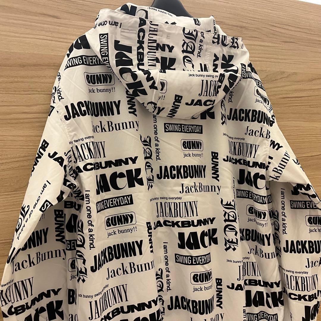 新品★24,200円 ジャックバニー フルジップフーディブルゾン ロゴ総柄 白L