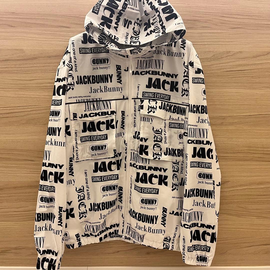 新品★24,200円 ジャックバニー フルジップフーディブルゾン ロゴ総柄 白L