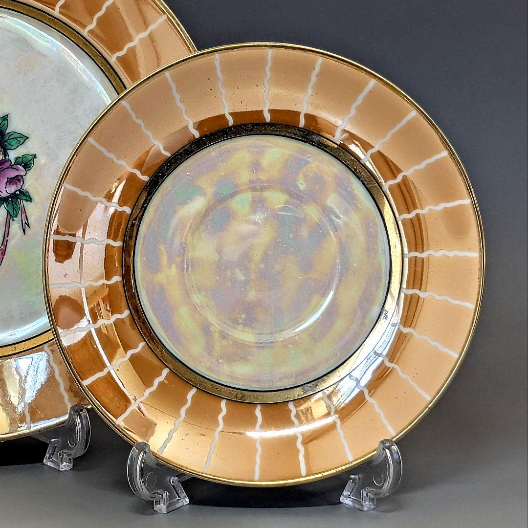 オールドノリタケ アールデコ期大銘品！金彩虹ラスター花籠絵図キャビネット トリオ