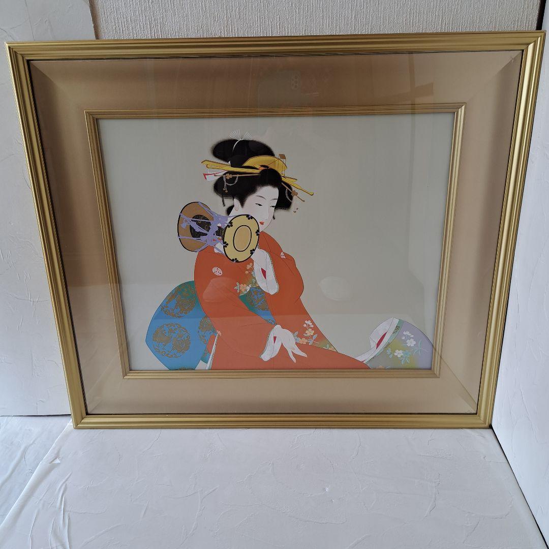 上村松園「鼓の音」シルクスクリーン 　額装