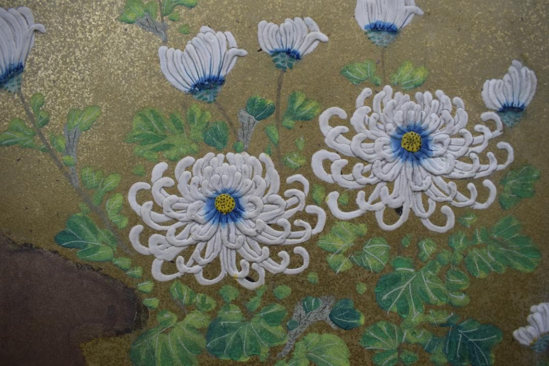 【模写】伊藤若冲/菊図/屏風ハガシ/六曲用マクリです/掛軸☆宝船☆Z-369