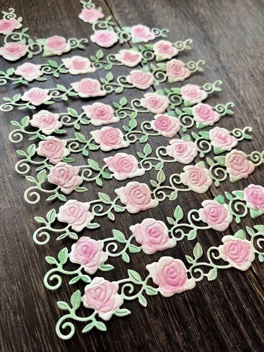 ジャンクジャーナル素材　薔薇【淡赤】　コーヒー染め　エンボスペーパー　コラージュ