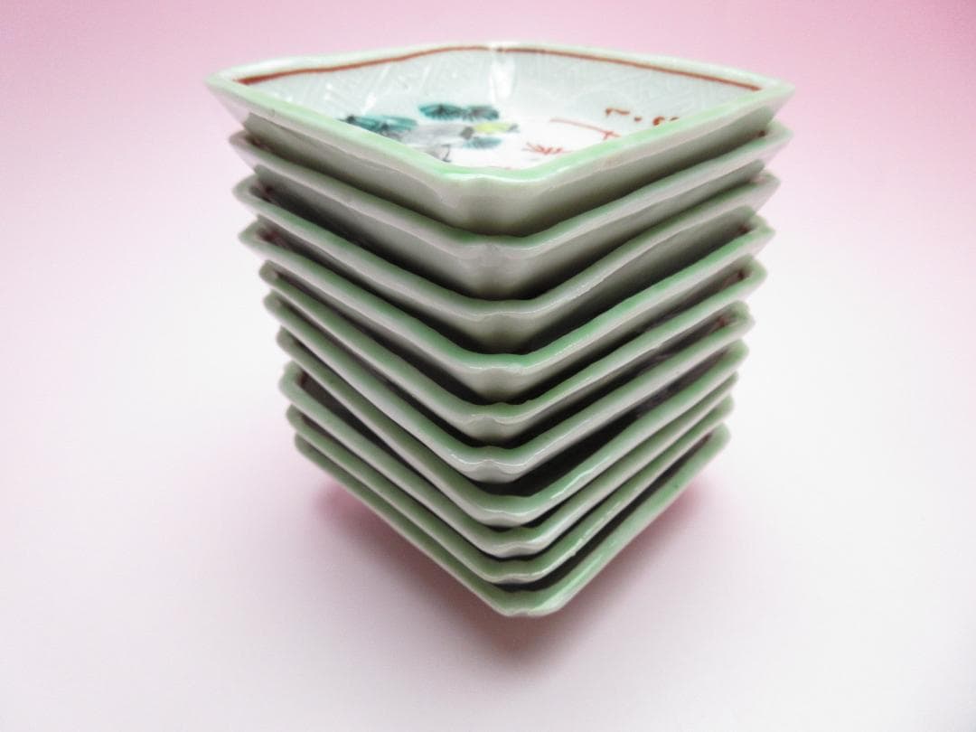 時代 岩谷焼 角小皿 豆皿 魚介模様 １０枚 61119