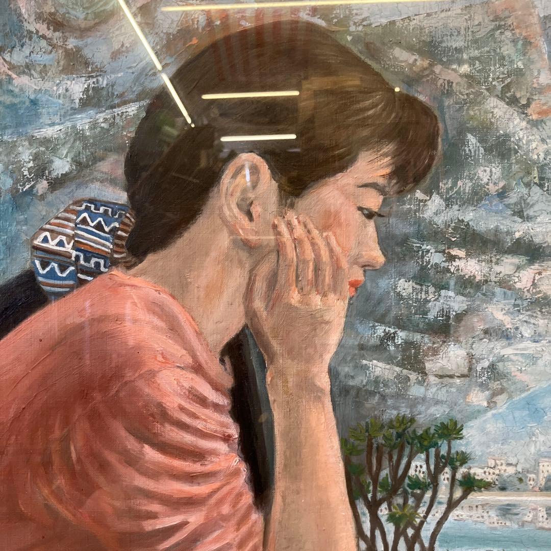 昭和レトロ 人物画 肖像画 油絵 油彩画 絵画 アート 壁掛け 壁飾り 額装