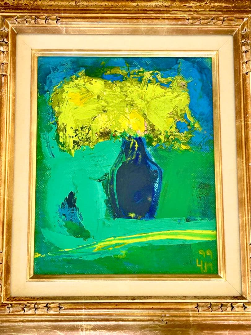 【野村康子】油彩額縁 花瓶と薔薇