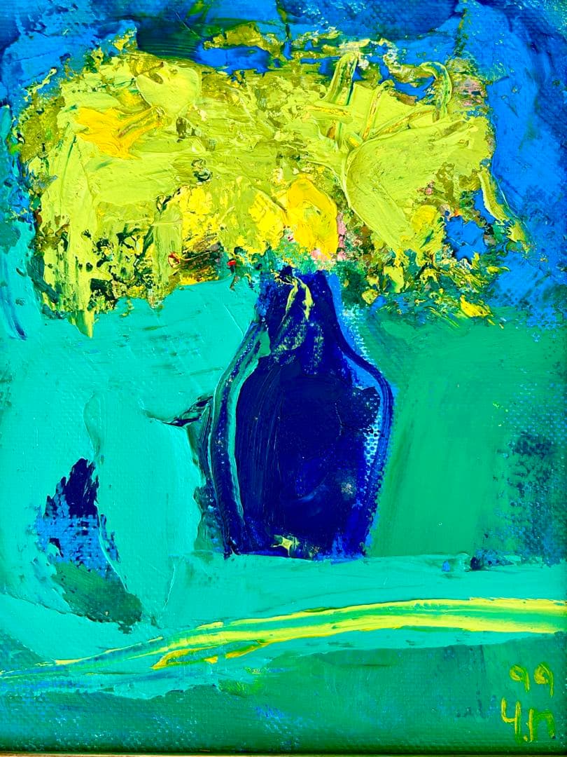 【野村康子】油彩額縁 花瓶と薔薇