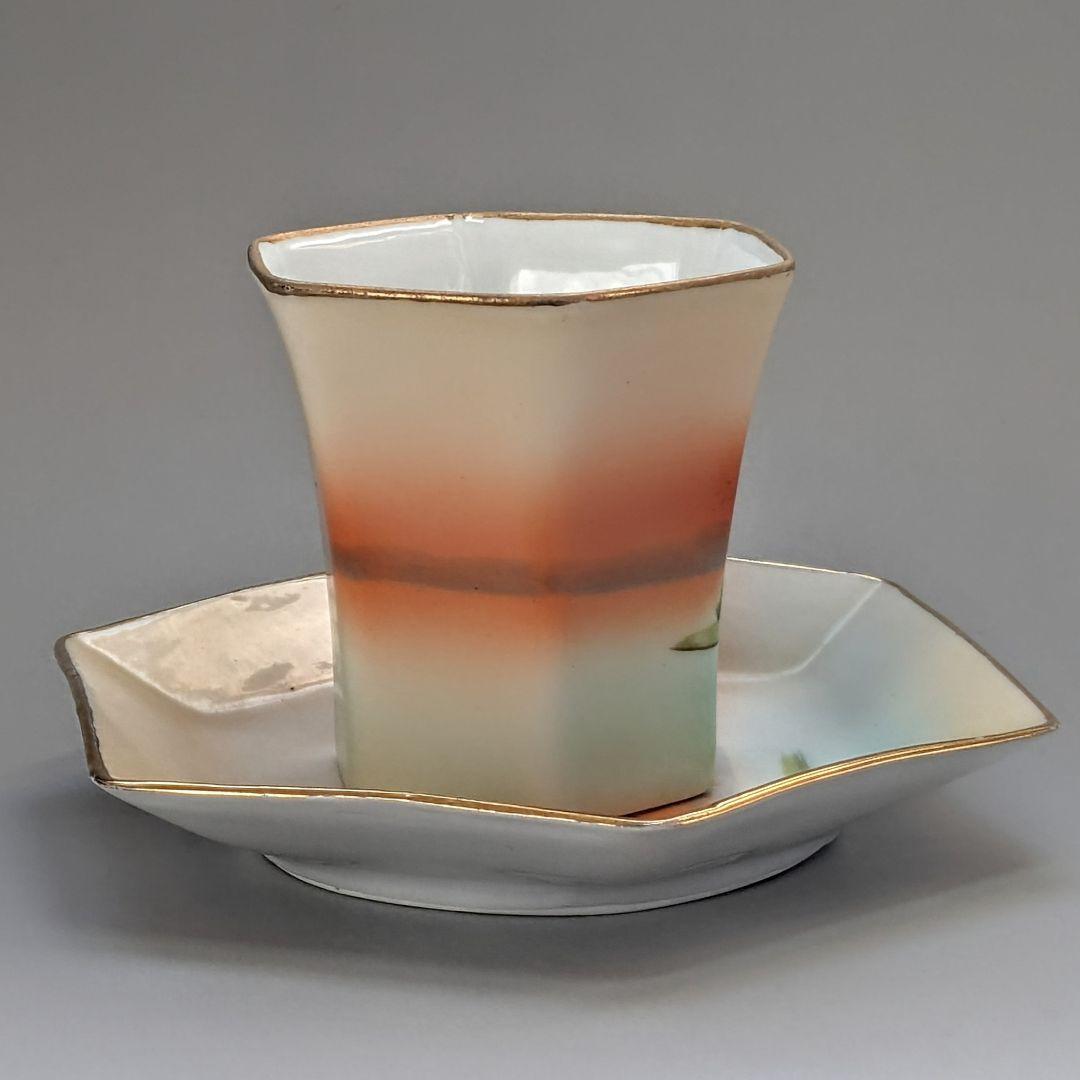 オールドノリタケ 金彩湖畔風景図　六角形ヘキサゴン　キャビネットカップ＆ソーサー