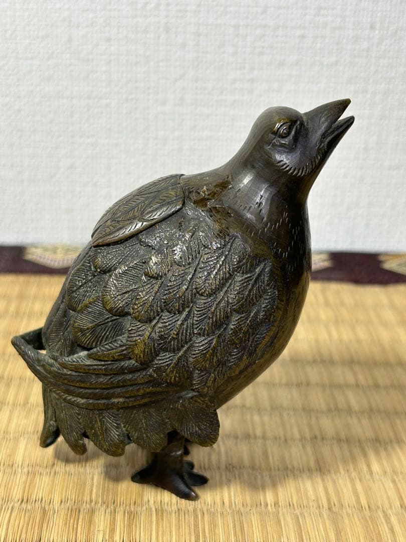 銅製　うづら　香炉　桐箱