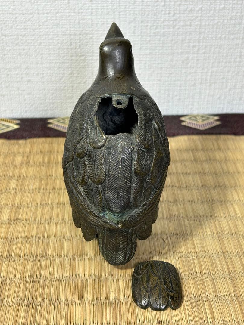 銅製　うづら　香炉　桐箱