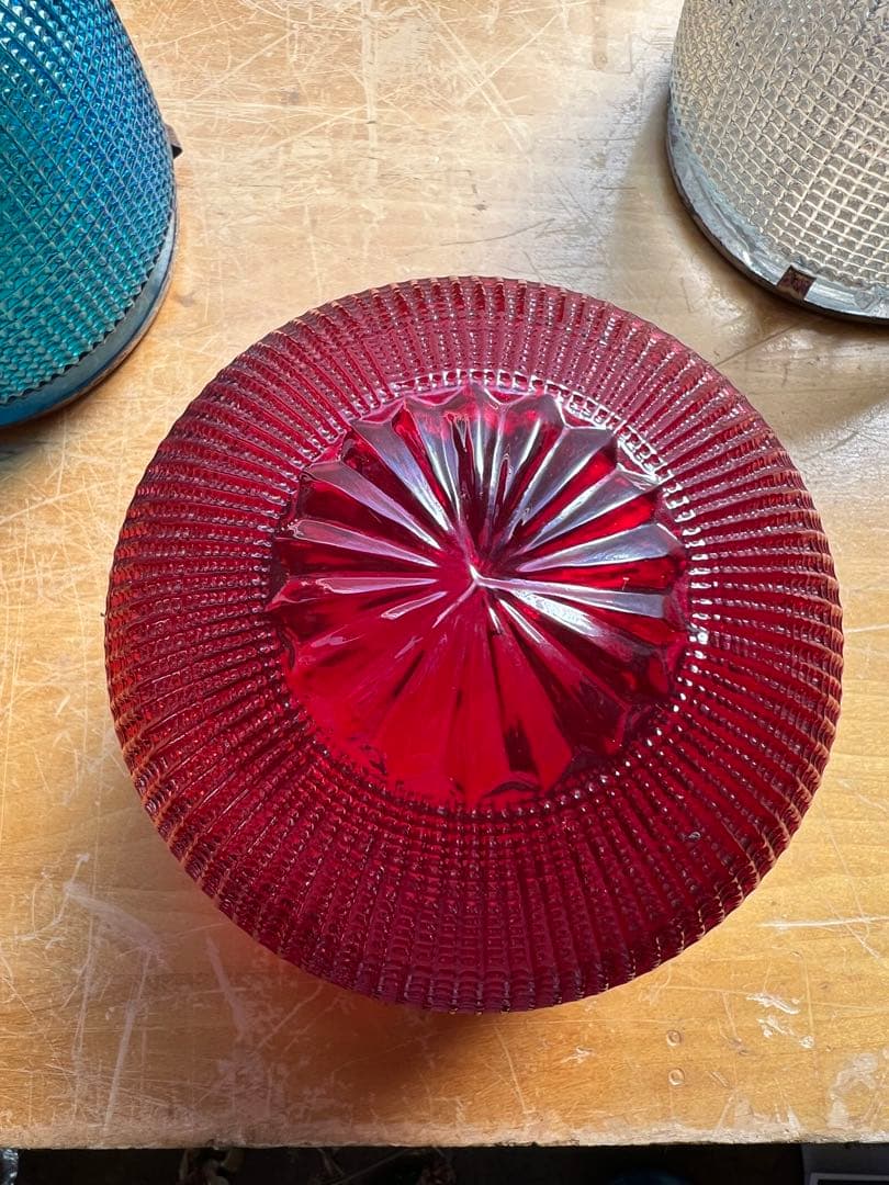 レトロ　ガラス　ハエ取りビン　3色セット　電笠　照明　型ガラス　ホヤ