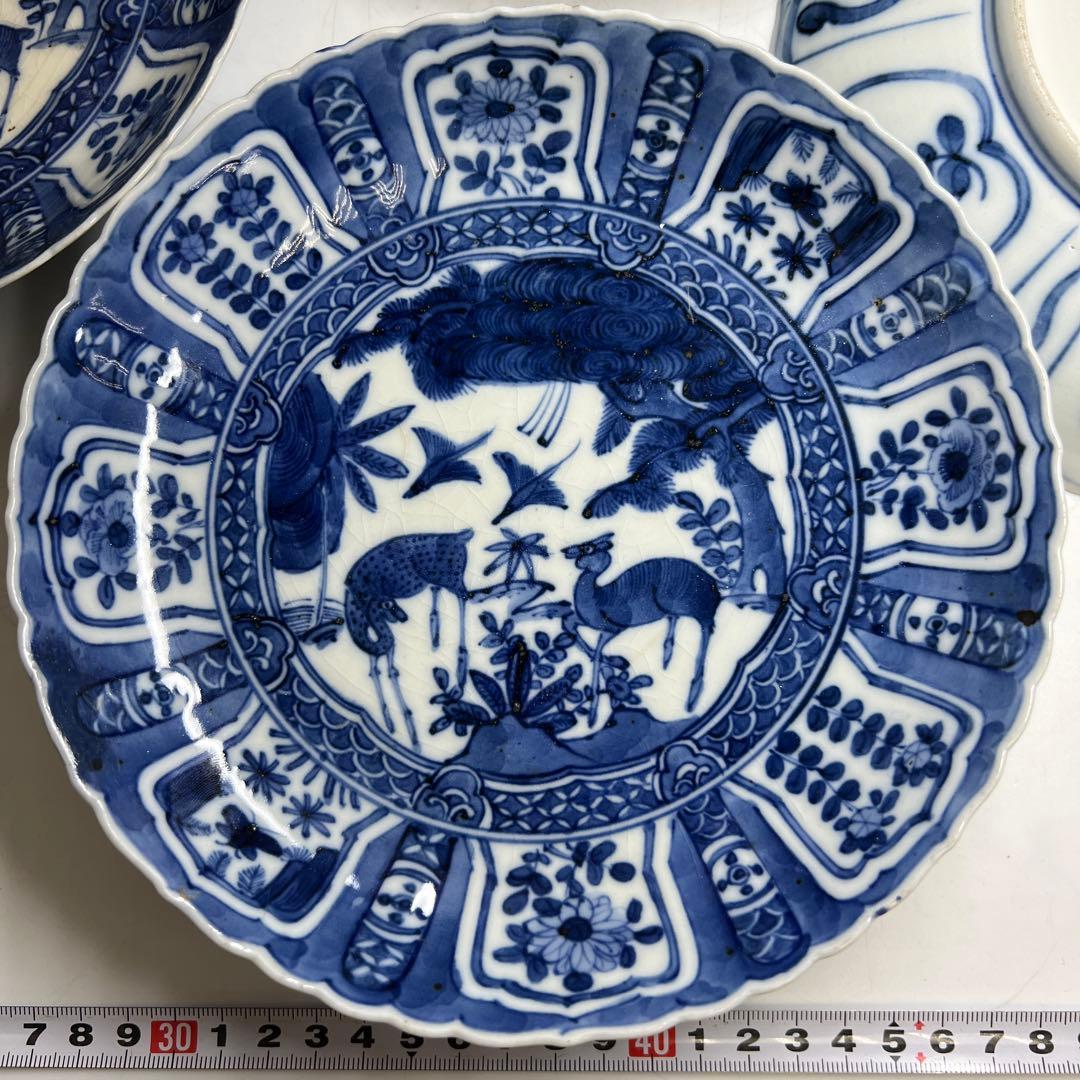 江戸中後期　古伊万里　芙蓉手輪花七寸皿　直径約20.5㎝　東Y8-0122②