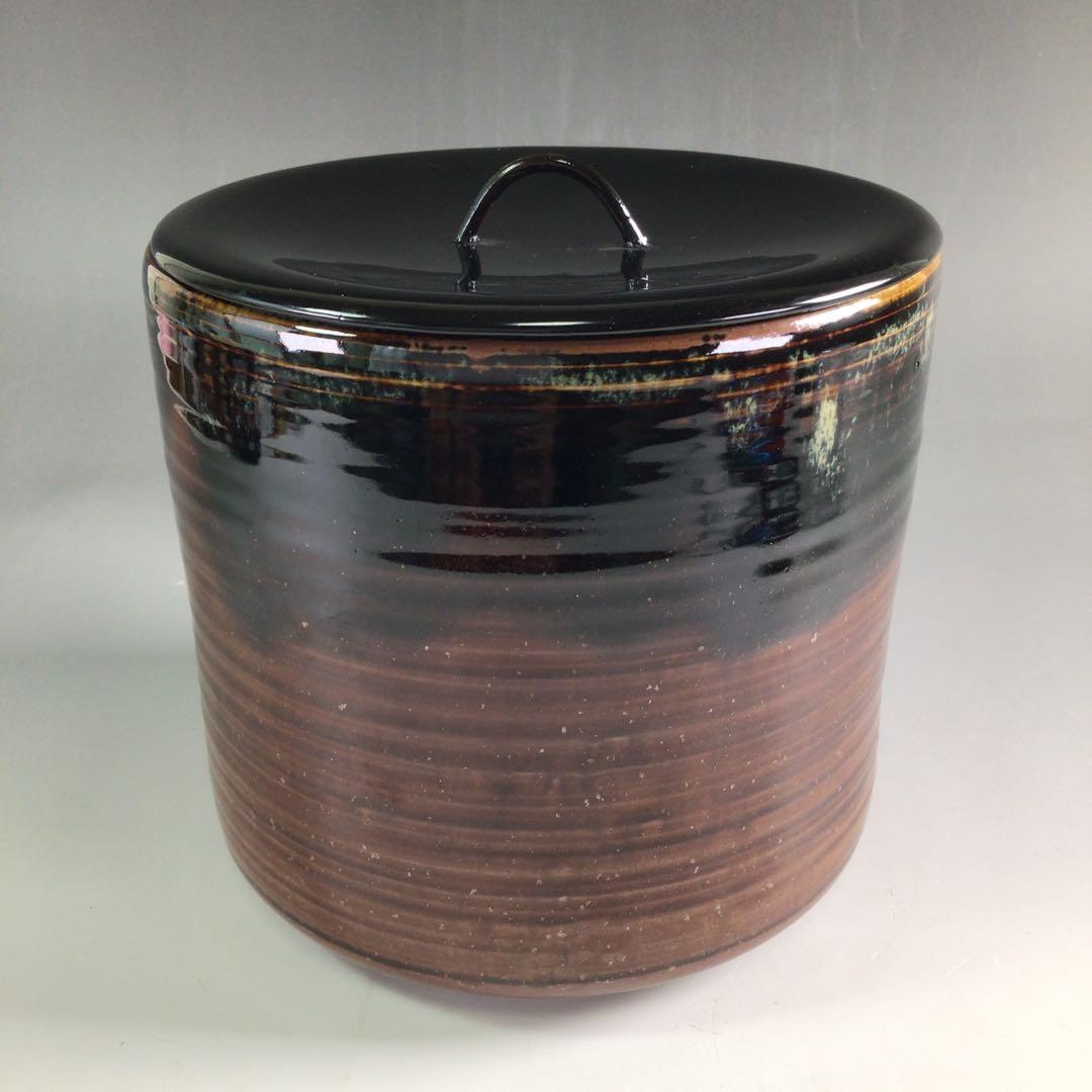 Ｒ３５２　水指　『宇田佐平造』『瀬戸釉』『一重口水指』　共箱　茶道具