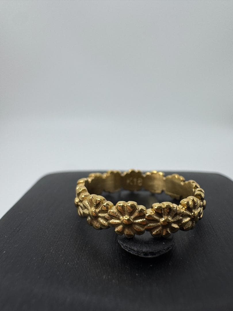 《日本製18金》K18花模様のゴールドリング2.07g 11号 即日発送