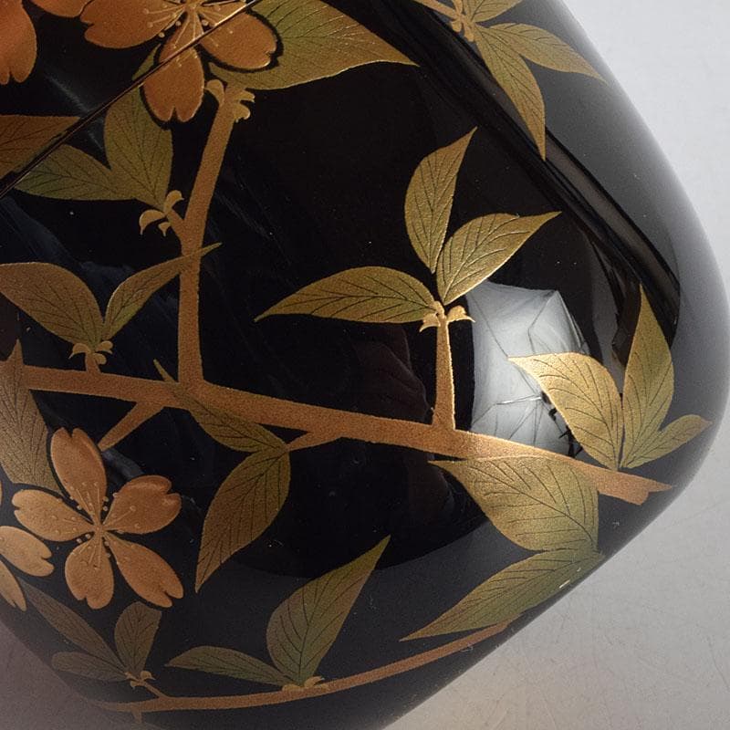 茶道具　輪島塗　佐藤幸一作　山桜之図　棗　共布共箱　M　R9294