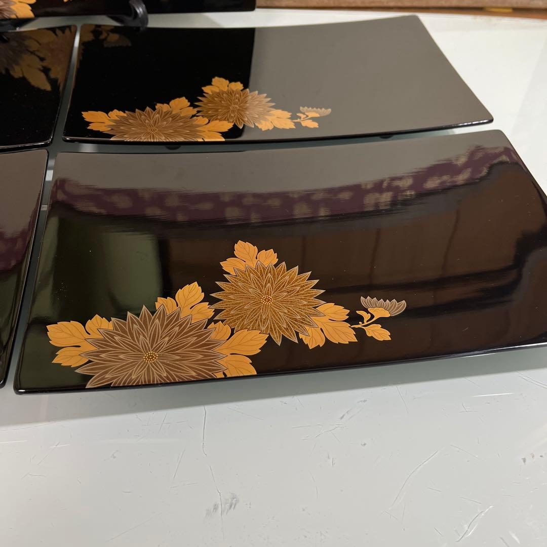 漆器　牡丹蒔絵　さしみ皿　寿司皿　盛り皿　5枚￼