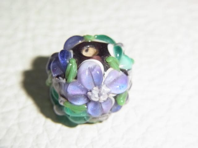 極希少江戸後期◆とんぼ玉（蜻蛉玉）『青』大変美しく細かい細工 練硝子盛付け花柄