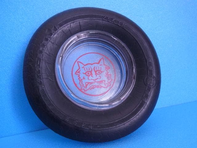 鬼タイヤ　ガラス灰皿　日米商店　鬼号　戦前　大正　昭和レトロ　ホーロー看板