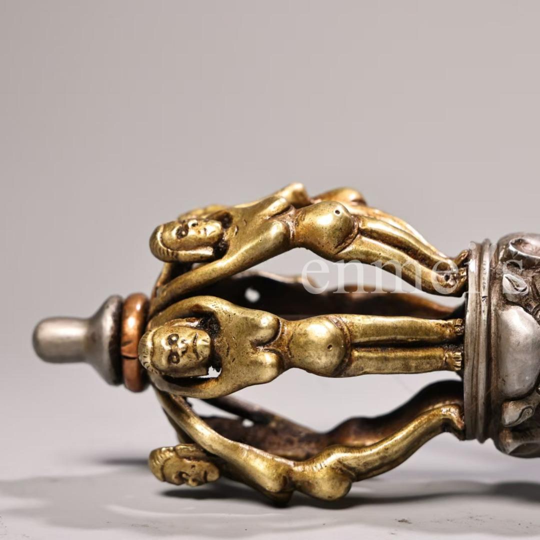 中国古美術・蔵伝工芸・ 寒鉄製・九股多杰金剛降魔杵・仏教法具・魔除け・開運・護身