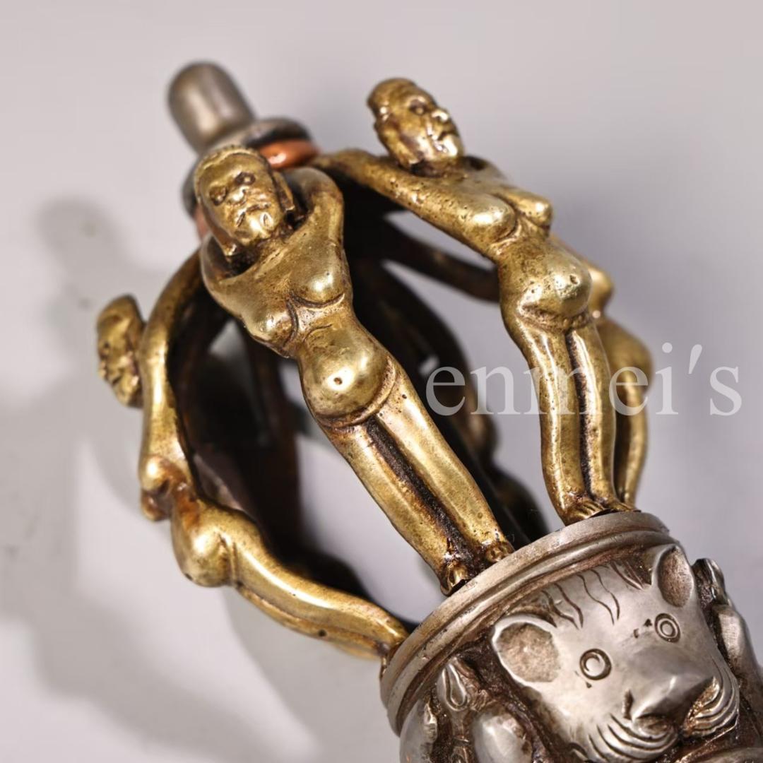 中国古美術・蔵伝工芸・ 寒鉄製・九股多杰金剛降魔杵・仏教法具・魔除け・開運・護身