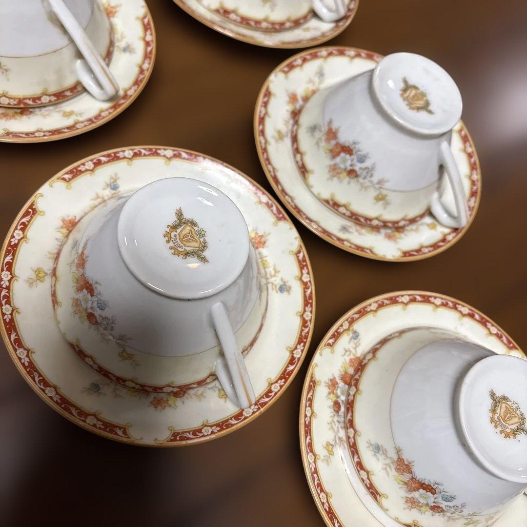 アンティークカップ＆ソーサー五客セットシェイプカップオールドノリタケライバル会社