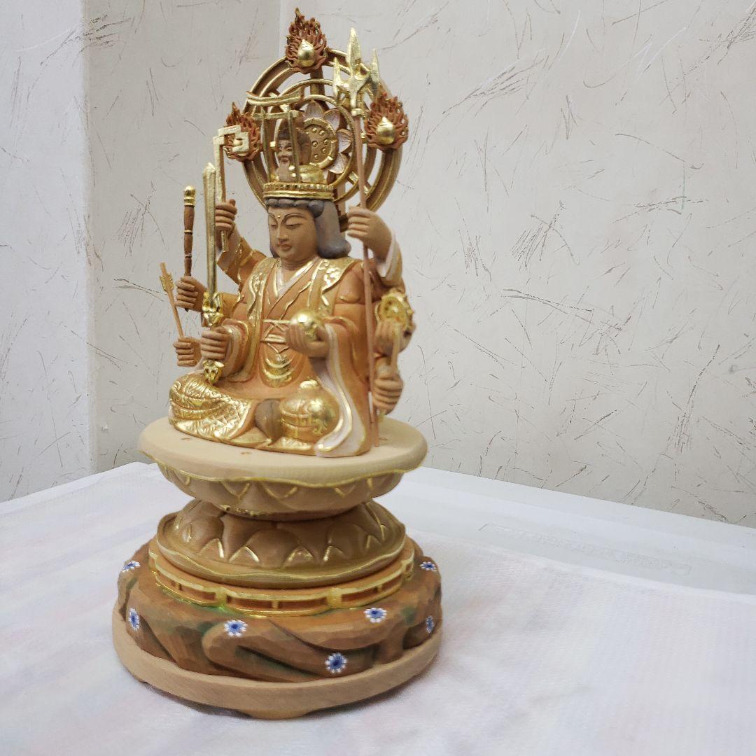 Ｂフライデー蔵出し特価淡彩色切りがね仏像◆ヒバ材 八臂弁才天(弁財天)3寸立◆