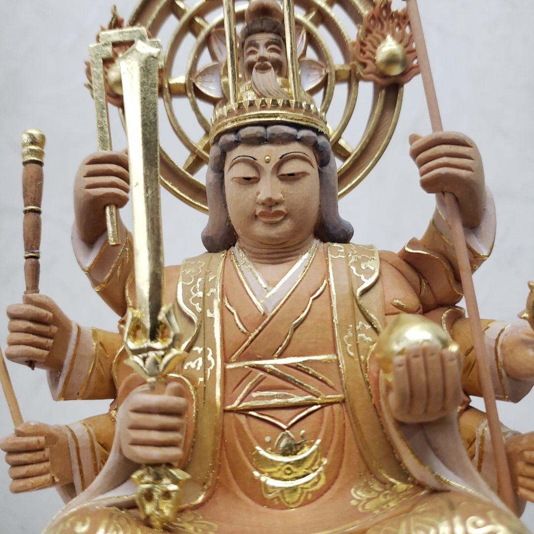 Ｂフライデー蔵出し特価淡彩色切りがね仏像◆ヒバ材 八臂弁才天(弁財天)3寸立◆