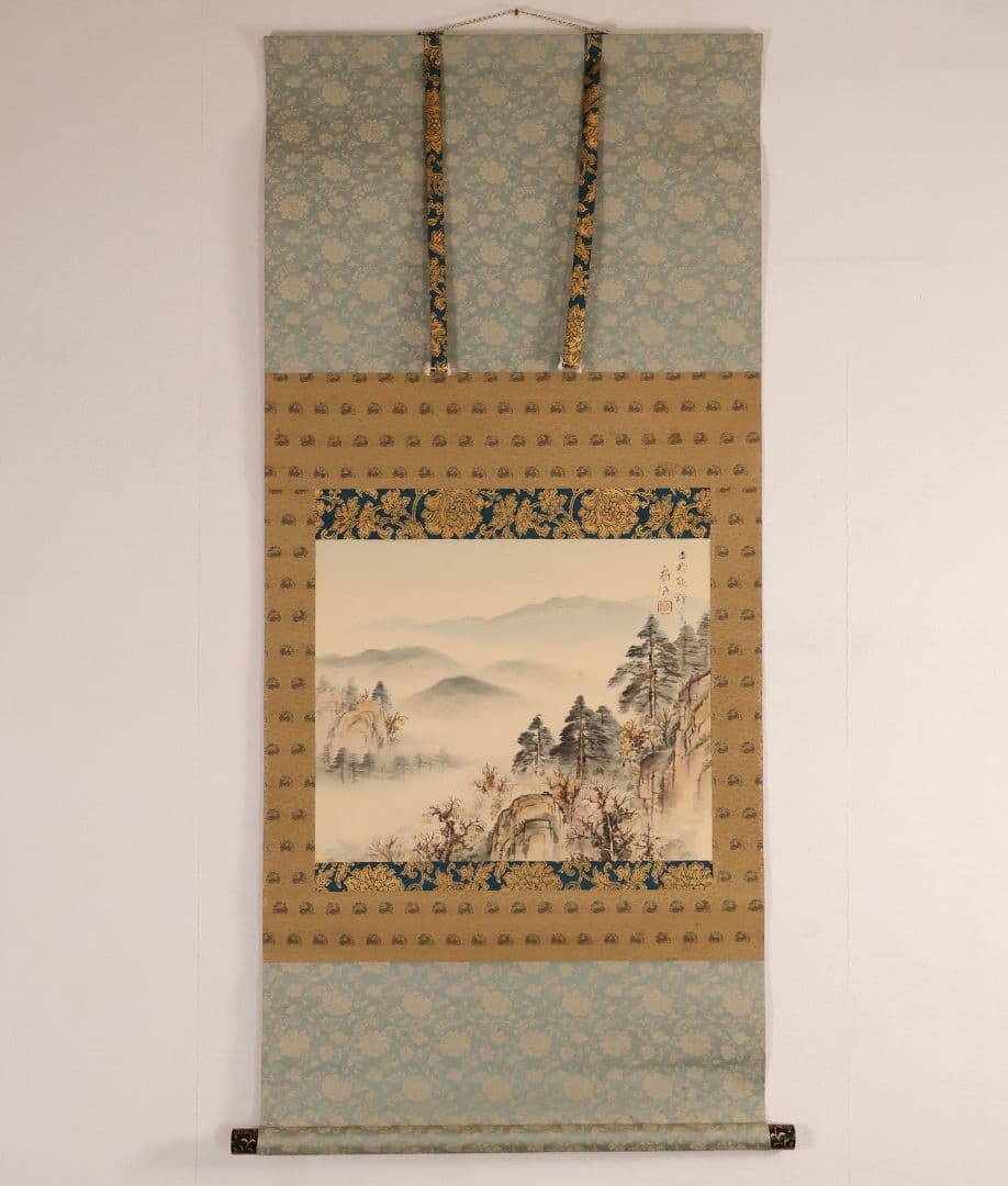 【真作】日本画 立野雪郷 吉野熊野 風景画 絹本 掛軸 富山県高岡 合箱 横物