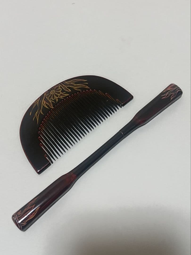 漆塗り花柄櫛とこうがいセット