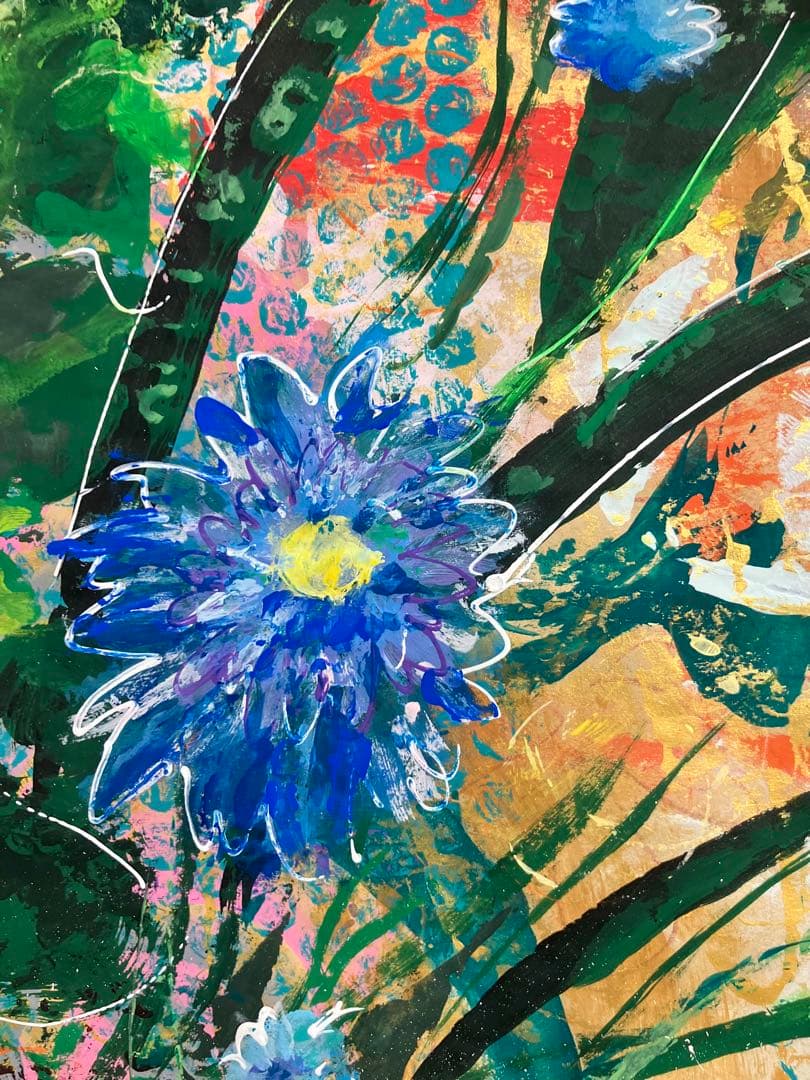 値下げ　原画　花　額付き　静物画　絵画　アクリル画　現代アート　一点物