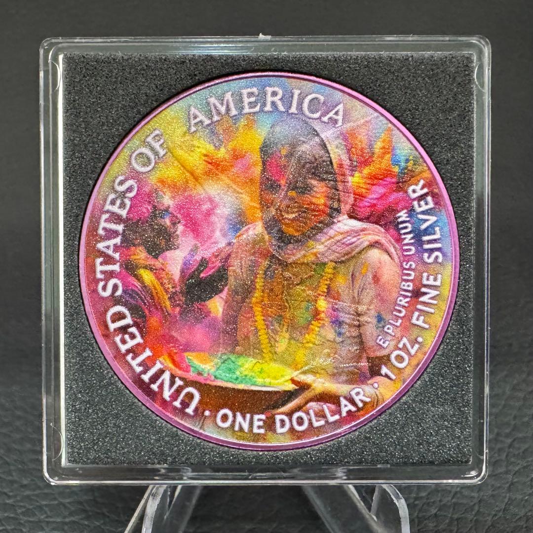 世界500枚 イーグル 銀貨 両面カラー ホーリー祭(豊作&世界平和)